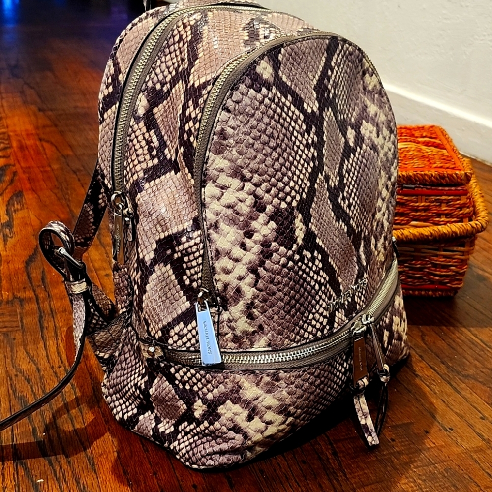 Michael Kors Rhea Snake-Skin Leather Backpack